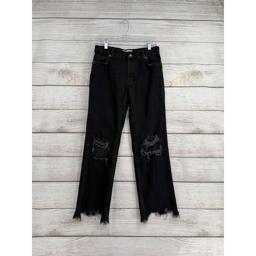We The Free Jeans Women 24 Black Distressed Straight Leg Frayed Hem OB1042311